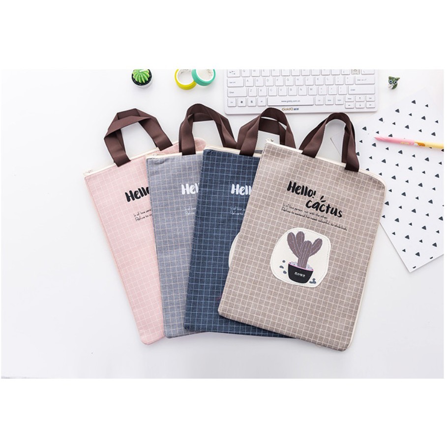 DY.Ж 韓版小清新仙人掌印花帆布手提文件袋.A4文具收納袋.資料袋.檔案袋◇-細節圖3