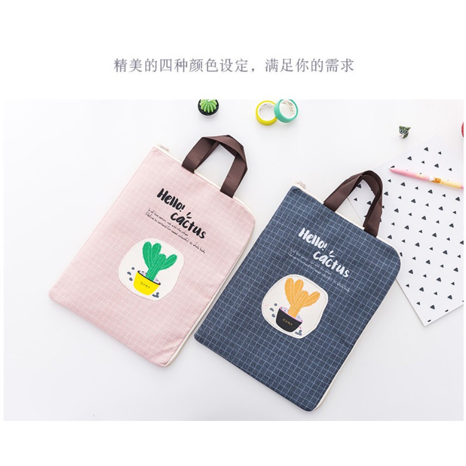 DY.Ж 韓版小清新仙人掌印花帆布手提文件袋.A4文具收納袋.資料袋.檔案袋◇-細節圖5