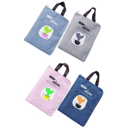 DY.Ж 韓版小清新仙人掌印花帆布手提文件袋.A4文具收納袋.資料袋.檔案袋◇-細節圖7