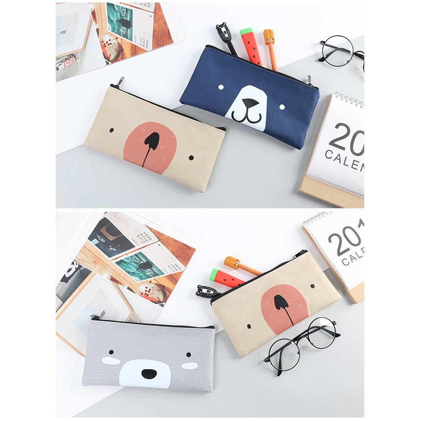 BY.Ж 韓版熊熊熊簡約帆布筆袋.收納袋.鉛筆盒.文具袋◇-細節圖3