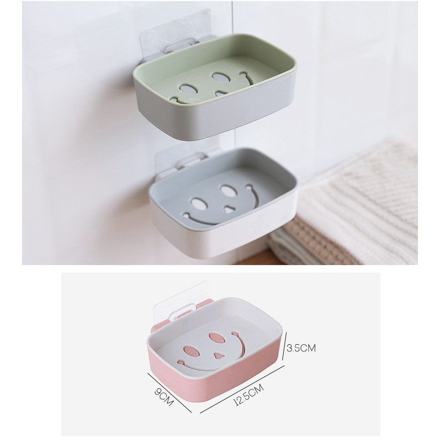 GY.Ж 無痕貼吸壁式雙層笑臉肥皂盒.壁掛免釘.可瀝水肥皂架.置物架.香皂架 .瀝水皂盒◇-細節圖4
