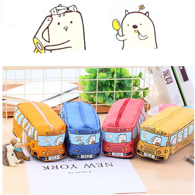 CY.Ж 韓版可愛動物巴士帆布筆袋、鉛筆盒、文具盒◇-細節圖3