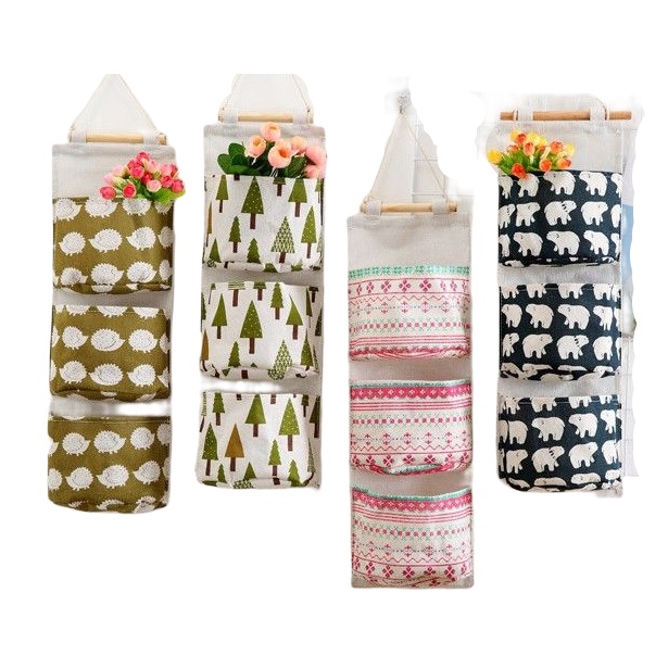 CY.Ж 清新風布藝棉麻三層掛袋.門後收納袋.收納籃.衣櫃衣物小物收納籃.置物籃.收納盒◇-細節圖5