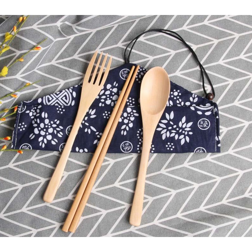 DY.Ж 日式和風袋天然木質環保餐具. 餐具組. 環保學生餐具.旅行便攜餐具(筷子.叉子.湯匙.收納袋4件套裝)-細節圖4