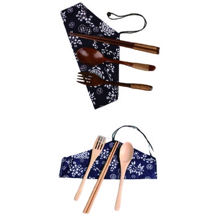 DY.Ж 日式和風袋天然木質環保餐具. 餐具組. 環保學生餐具.旅行便攜餐具(筷子.叉子.湯匙.收納袋4件套裝)-細節圖5