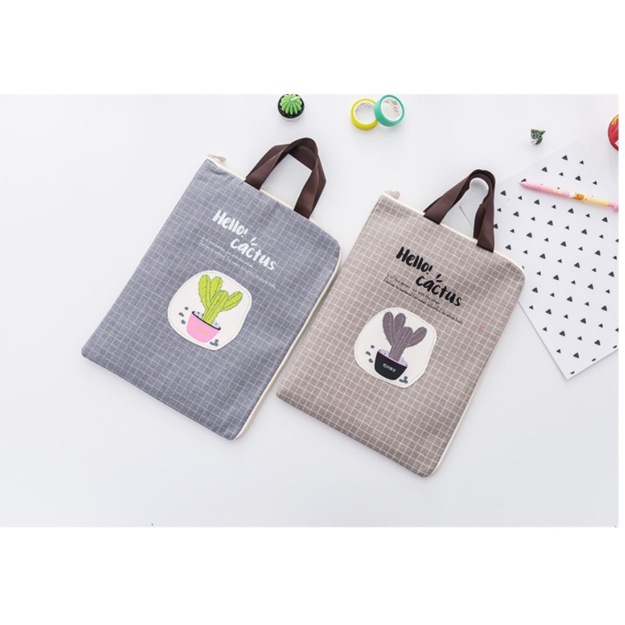 DY.Ж 韓版小清新仙人掌印花帆布手提文件袋.A4文具收納袋.資料袋.檔案袋◇-細節圖4