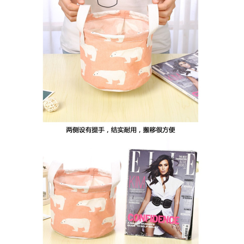 GY.Ж 超Q清新風布藝棉麻帶提手收纳盒.收納籃.衣櫃衣物小物收納籃.置物籃◇-細節圖3