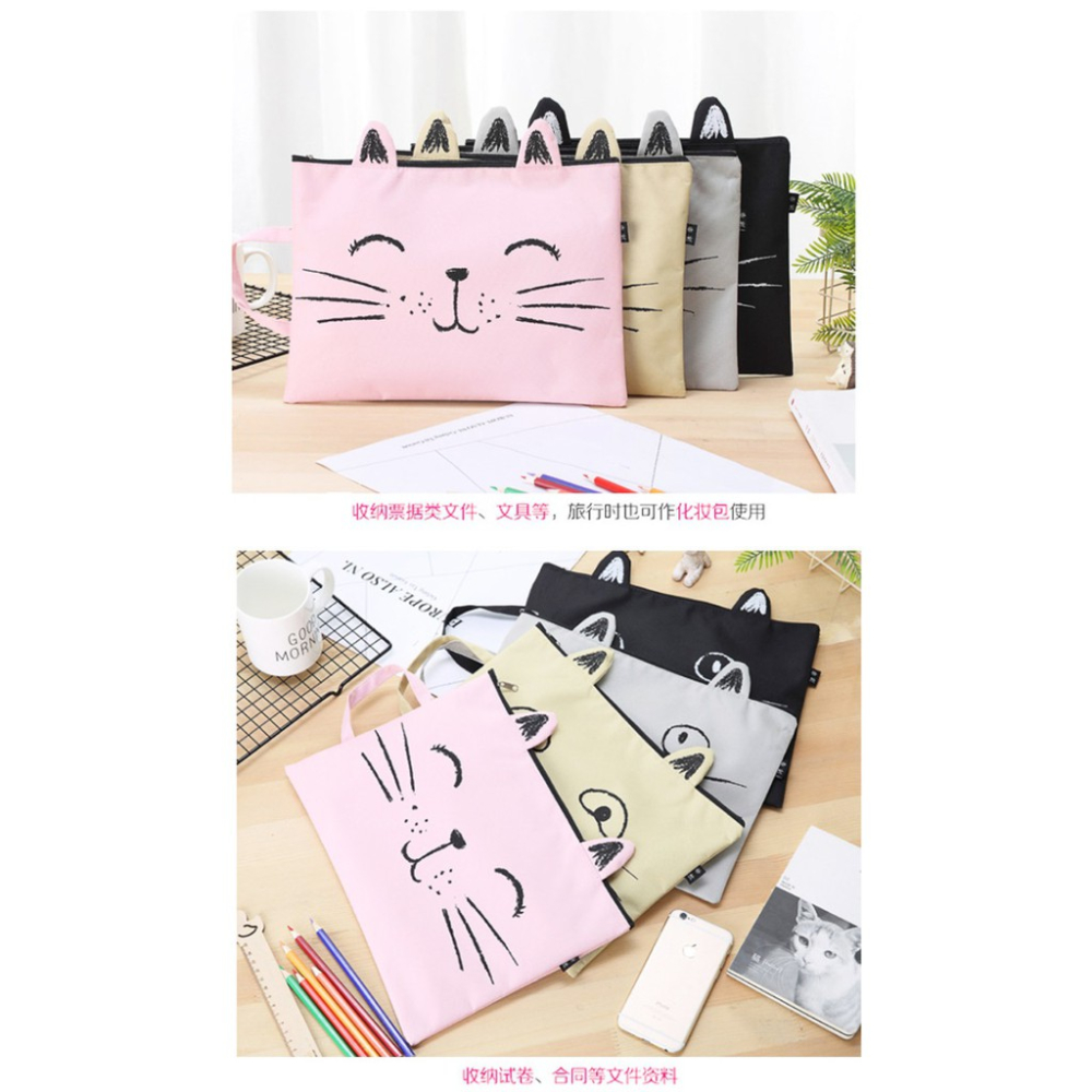 AY.Ж 可愛卡通貓咪印花牛津布手提帆布文件袋.A4文具收納袋◇-細節圖3