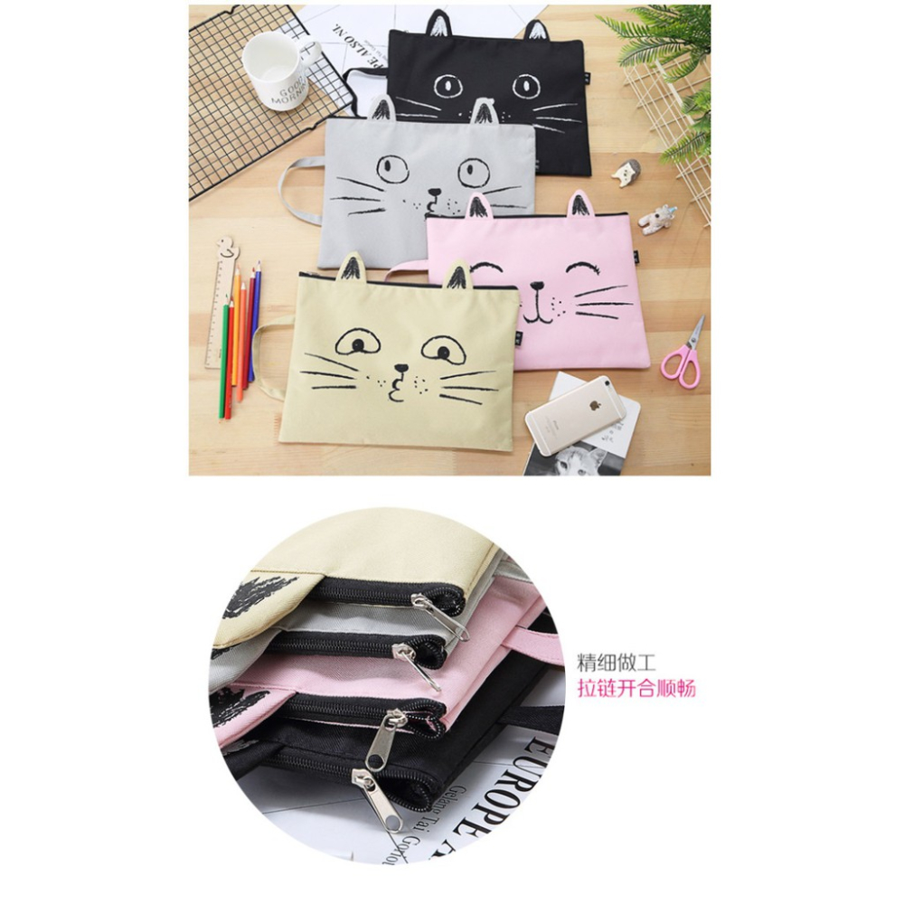 AY.Ж 可愛卡通貓咪印花牛津布手提帆布文件袋.A4文具收納袋◇-細節圖5