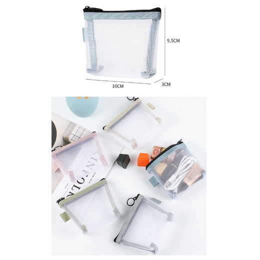 GY.莫蘭迪色系簡約尼龍加厚立體三角網紗零錢包、透明收納包、鑰匙包、卡片包-細節圖8