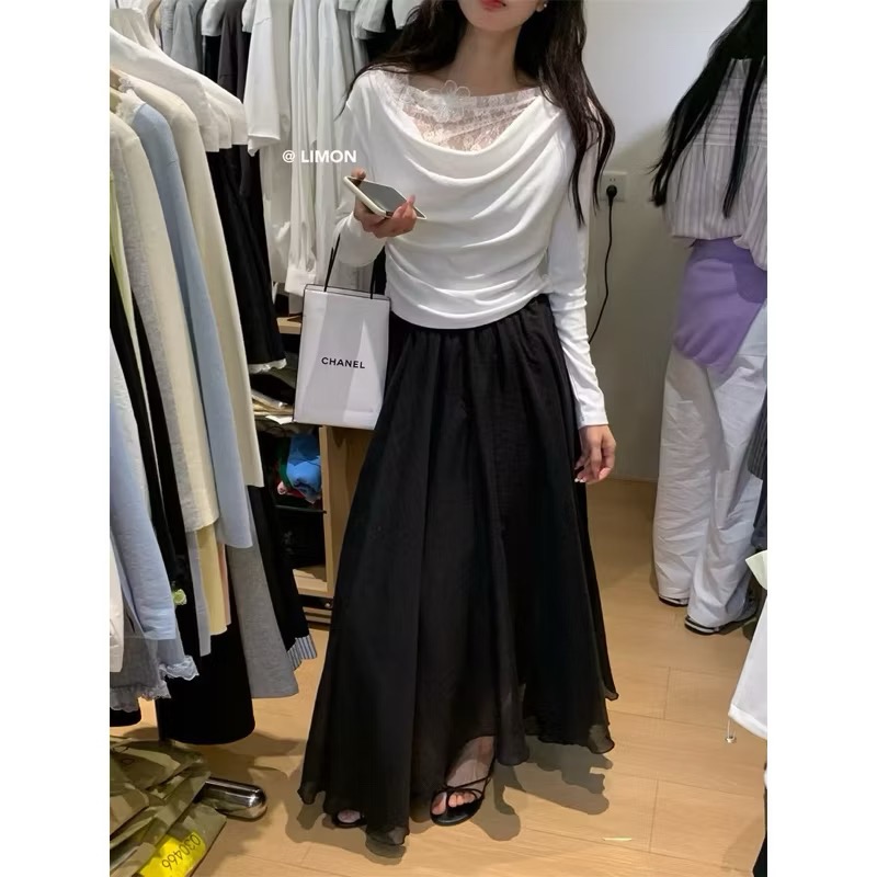 𝙍𝙪𝙡𝙖🎀 韓系 現貨 The Lemon爆款絕美仙氣 氣質美人鬆緊帶不規則剪裁長裙*4色 835849-細節圖6