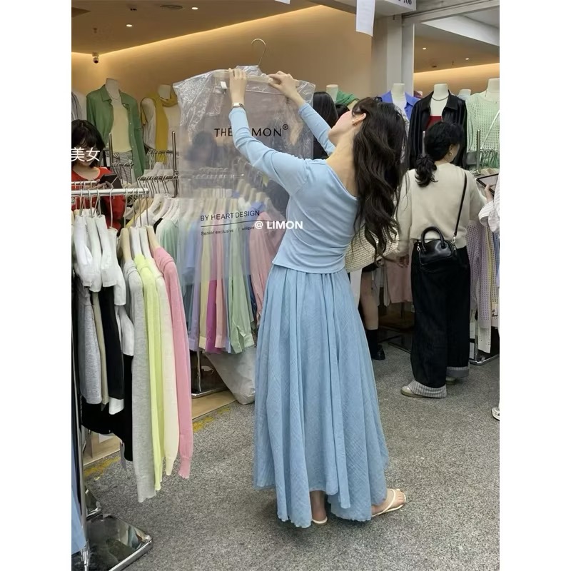 𝙍𝙪𝙡𝙖🎀 韓系 現貨 The Lemon爆款絕美仙氣 氣質美人鬆緊帶不規則剪裁長裙*4色 835849-細節圖7