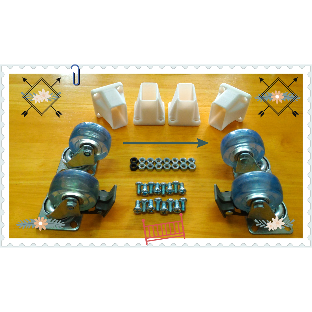 全台獨家設計 - IKEA嬰兒床，加裝萬向滑動輪-高階靜音版(含底座及滑輪)-細節圖3