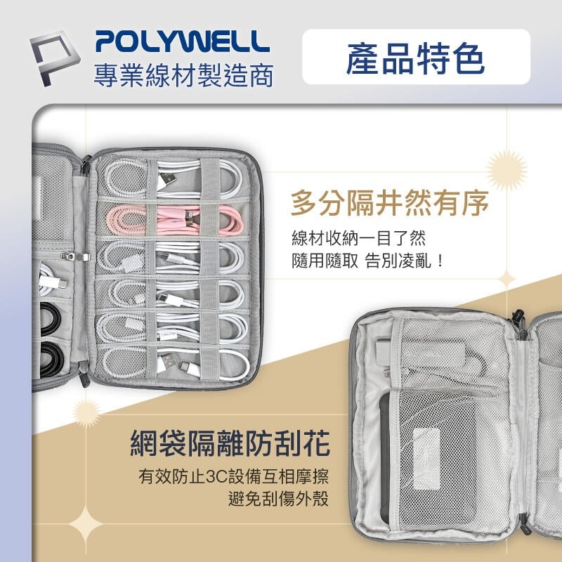 [大塊文具含發票] POLYWELL 3C大容量收納包 旅行收納袋 充電器充電線 無線耳機 一包搞定 適合出差 外出旅遊-細節圖6