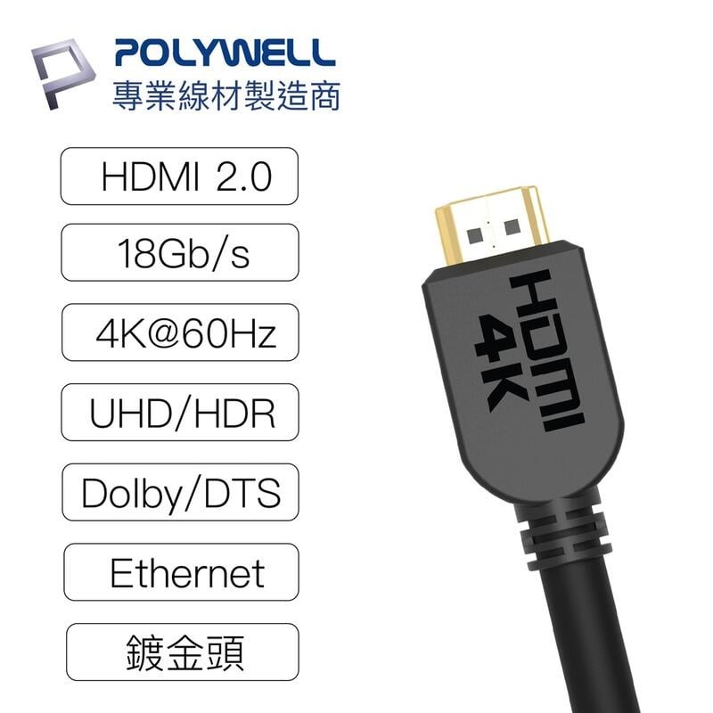 [大塊文具含發票] POLYWELL HDMI線 2.0版 1米~3米 4K 60Hz UHD HDMI 傳輸線 工程線-細節圖3