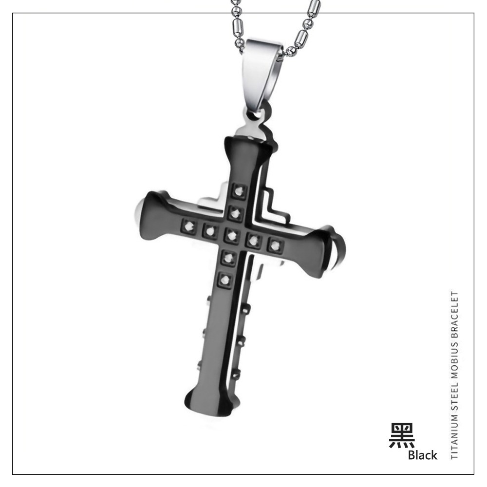 【OBIYUAN】項鍊 送收納盒 雙層 騎士 十字架 鈦鋼 禮物 飾品 2色【SR258】-細節圖4
