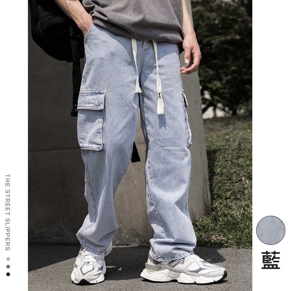 【OBIYUAN】牛仔褲 韓國 水洗 多口袋 工裝 長褲 單寧褲 3色【GJ801】-細節圖5