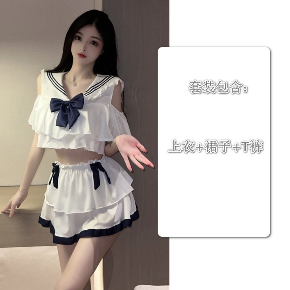 【OBIYUAN】水手服 蝴蝶結 荷葉邊上衣+ 短裙 學生服 情趣用品 【SE1204】-細節圖2