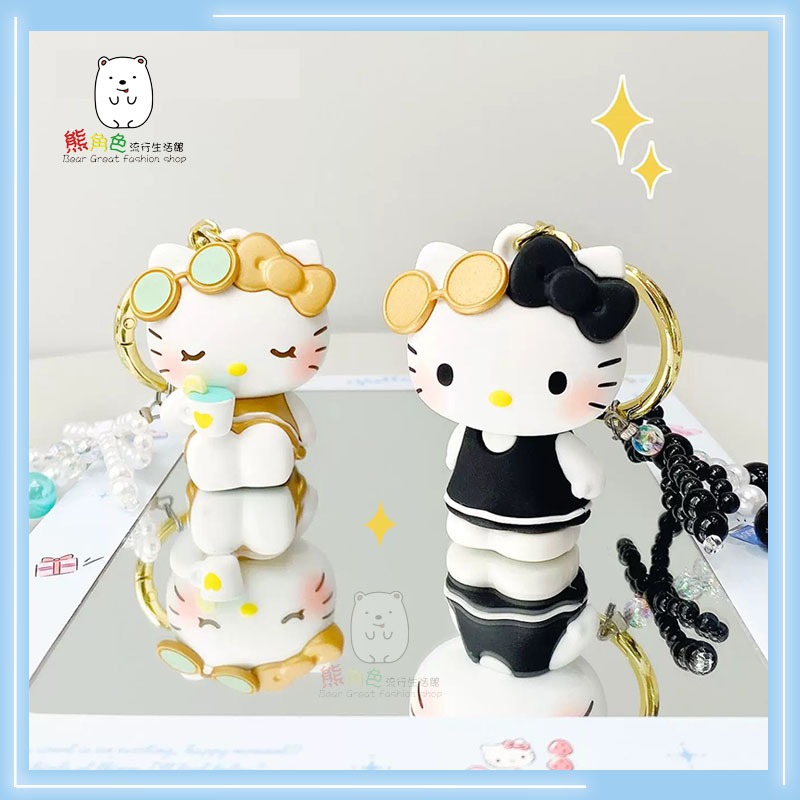 三麗鷗 悠閒系列串珠鏈鑰匙圈 鎖圈 KT 黑色 金色 【KT0012】 熊角色流行生活館-細節圖2