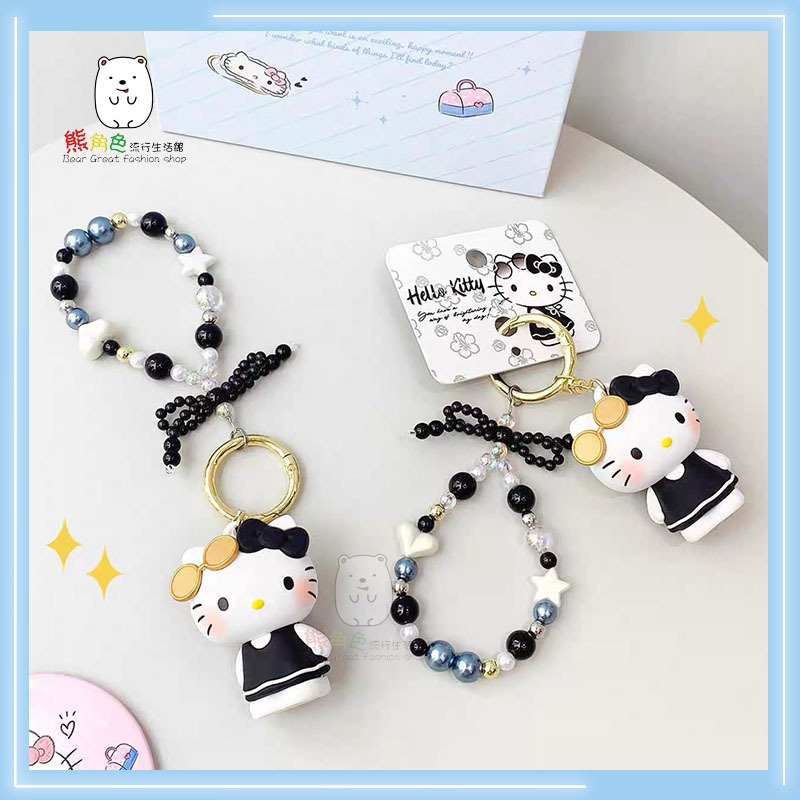 三麗鷗 悠閒系列串珠鏈鑰匙圈 鎖圈 KT 黑色 金色 【KT0012】 熊角色流行生活館-細節圖3