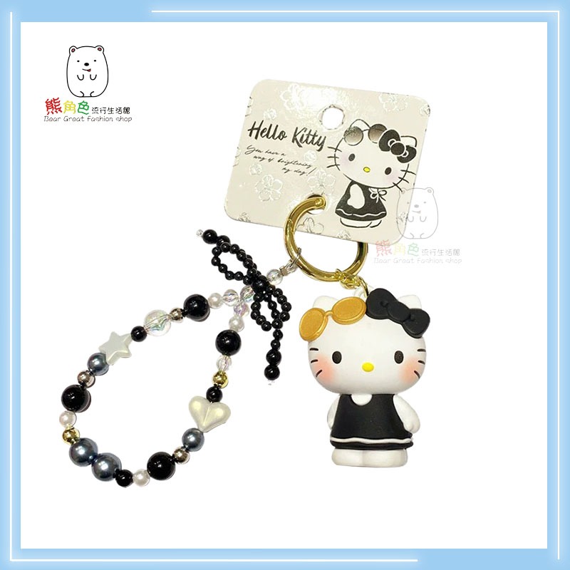 三麗鷗 悠閒系列串珠鏈鑰匙圈 鎖圈 KT 黑色 金色 【KT0012】 熊角色流行生活館-規格圖7