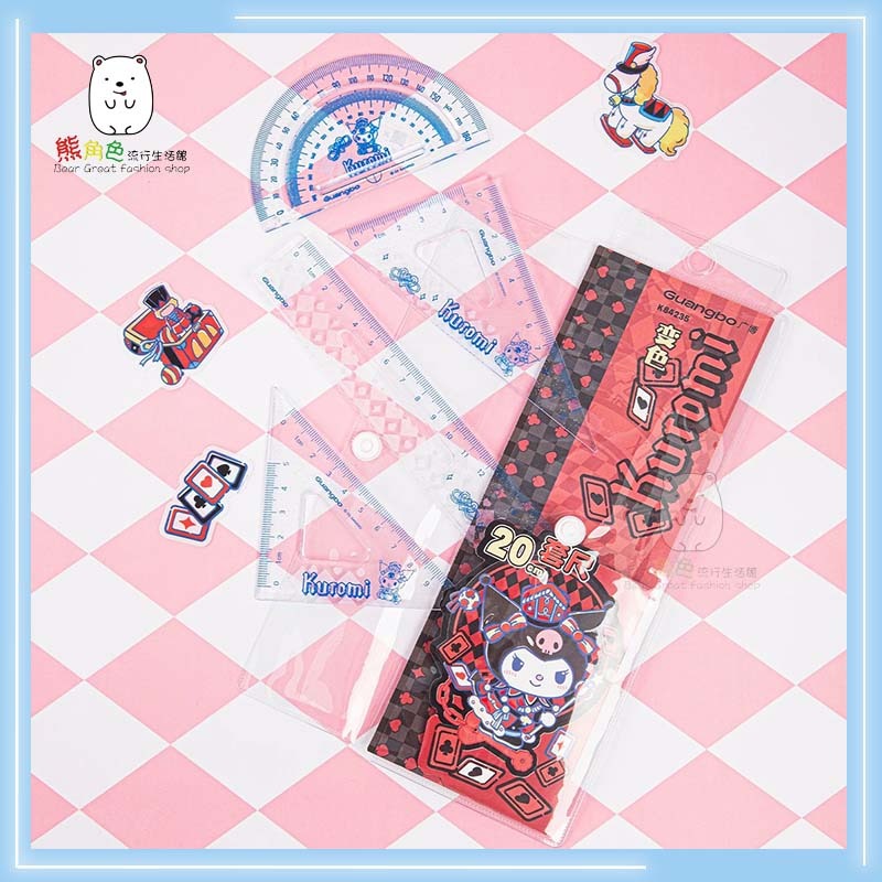 三麗鷗 20公分尺組 直尺 三角板 量角器 美樂蒂 酷洛米 大耳狗 【KT0186】 熊角色流行生活館-細節圖2