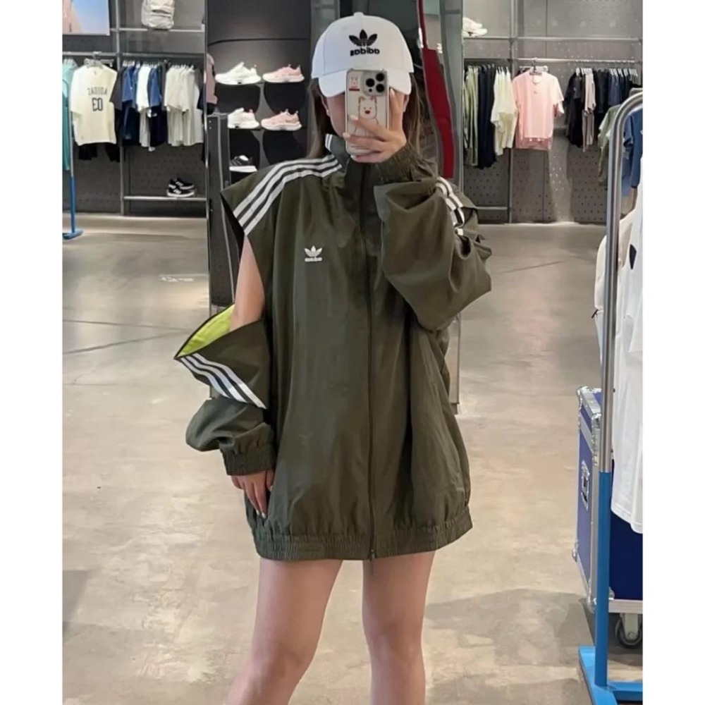 【LUNA-K】adidas 25新款落肩袖口鬆緊設計運動外套 黑色 灰色 綠色＊M-2XL。C51025-細節圖2