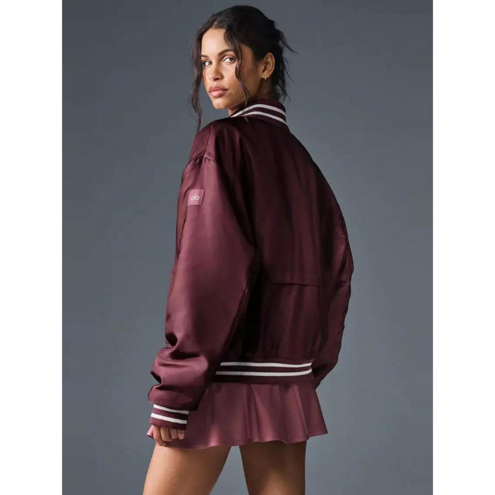 【LUNA-K】alo yoga 25年新款圓領長袖中性風飛行夾克 黑色 酒紅 ＊S-XL。C50924-細節圖2