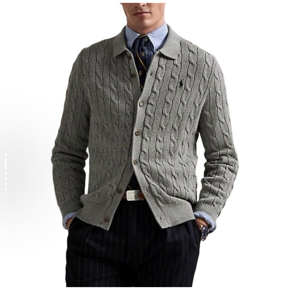 【LUNA-K】Polo Ralph Lauren 純色刺繡小標長絨針織外套 黑色 灰色＊S-XL。C51139-細節圖2