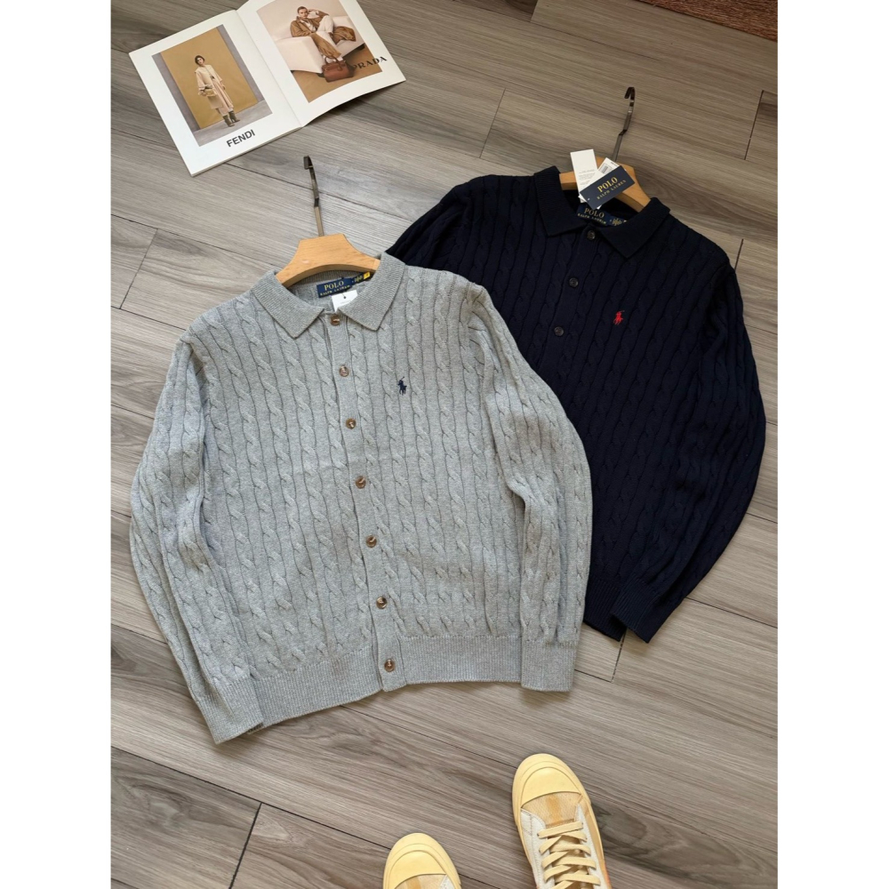 【LUNA-K】Polo Ralph Lauren 純色刺繡小標長絨針織外套 黑色 灰色＊S-XL。C51139-細節圖3