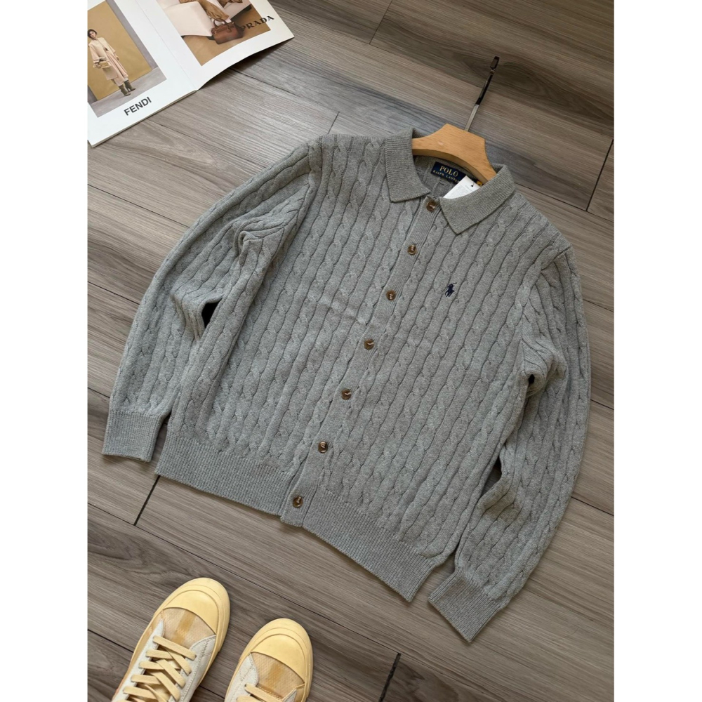 【LUNA-K】Polo Ralph Lauren 純色刺繡小標長絨針織外套 黑色 灰色＊S-XL。C51139-細節圖4