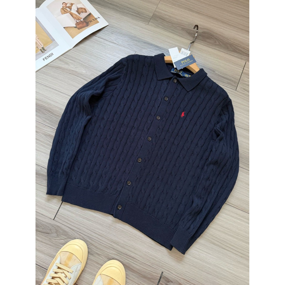 【LUNA-K】Polo Ralph Lauren 純色刺繡小標長絨針織外套 黑色 灰色＊S-XL。C51139-細節圖5