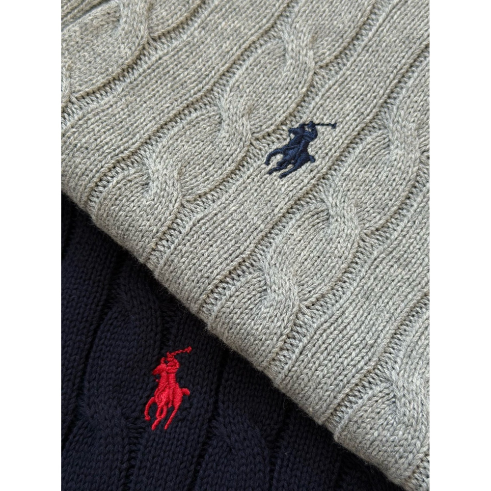 【LUNA-K】Polo Ralph Lauren 純色刺繡小標長絨針織外套 黑色 灰色＊S-XL。C51139-細節圖7
