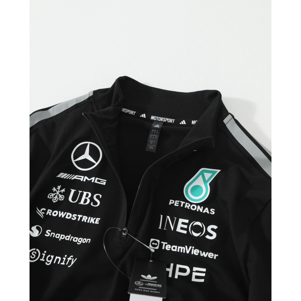 【LUNA-K】adidas x MERCEDES-AMG 聯名款半拉鍊V領長袖T 黑色＊S-XL。C60910-細節圖3