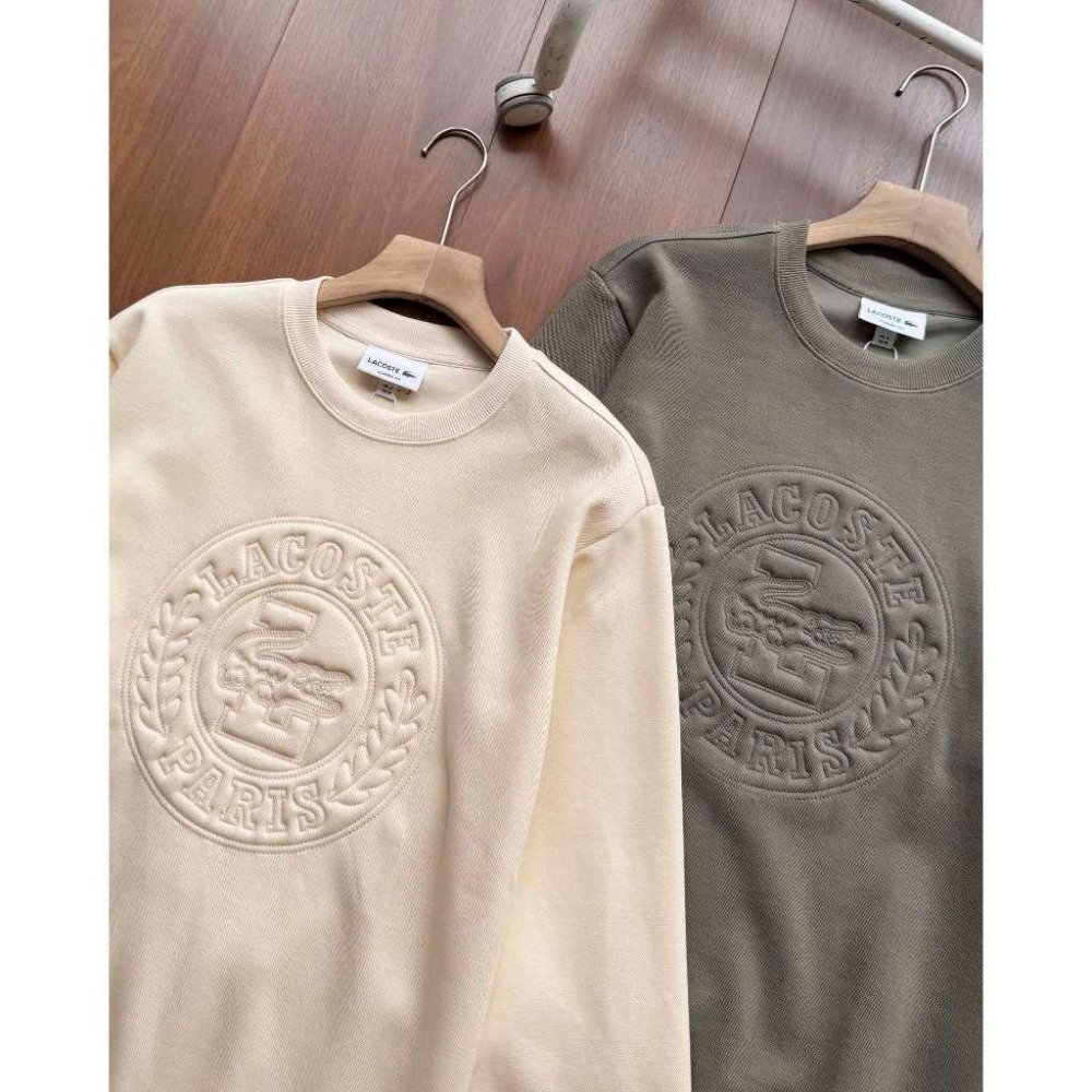 【玩衣櫥】Lecoste 休閒大學T恤男款 米白 軍綠＊M~2XL。51099A-細節圖5