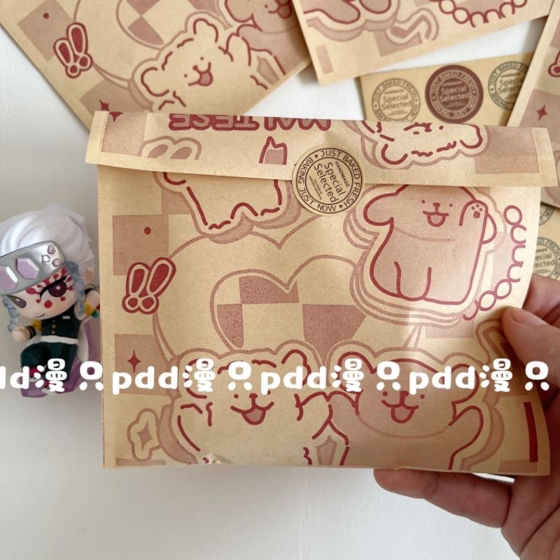 現貨✨【紙袋～印刷防污牛皮紙袋 15x14cm】奶油小狗/線條小狗/臘腸小狗 30入/份-規格圖1