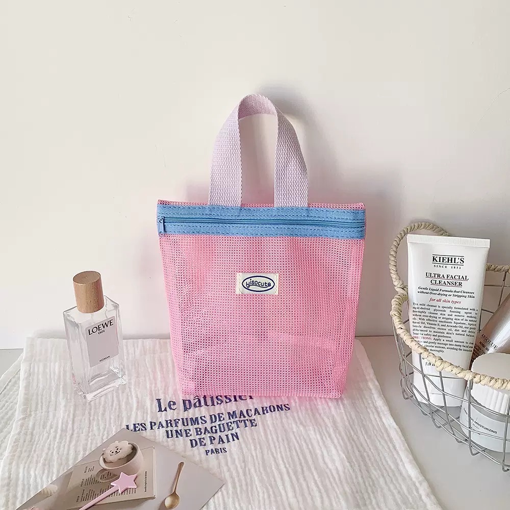 現貨速出🚚『收納袋/手提袋』⋯ 尼龍網紗撞色手提袋 19x20x5.7cm-規格圖3