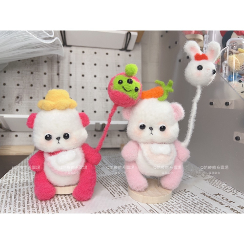 (桃紅色色熊貓)手工編織毛線🧶棉花糖線手腳眼睛360度關節熊 熊貓 玩偶 擺件玩具
