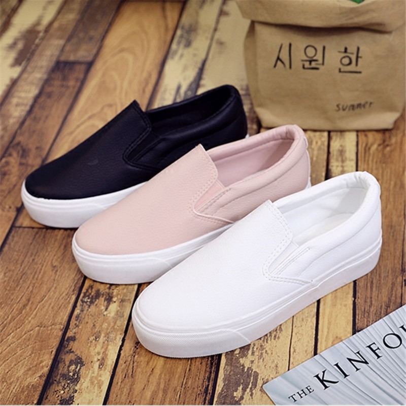 pacogi(現貨)一腳蹬套腳休閒鞋 厚底小白鞋 平底鞋 一腳蹬 懶人鞋 學生休閒鞋 姊妹樂福厚底鞋-細節圖2