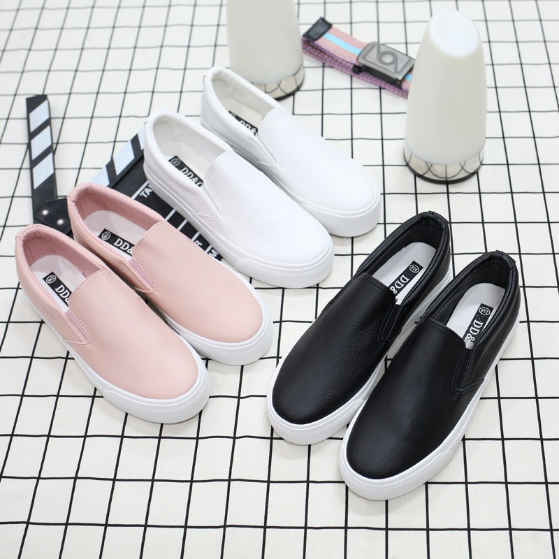 pacogi(現貨)一腳蹬套腳休閒鞋 厚底小白鞋 平底鞋 一腳蹬 懶人鞋 學生休閒鞋 姊妹樂福厚底鞋-細節圖3