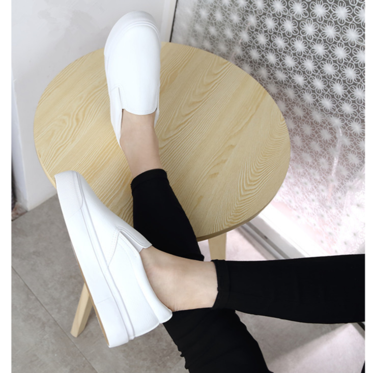 pacogi(現貨)一腳蹬套腳休閒鞋 厚底小白鞋 平底鞋 一腳蹬 懶人鞋 學生休閒鞋 姊妹樂福厚底鞋-細節圖4