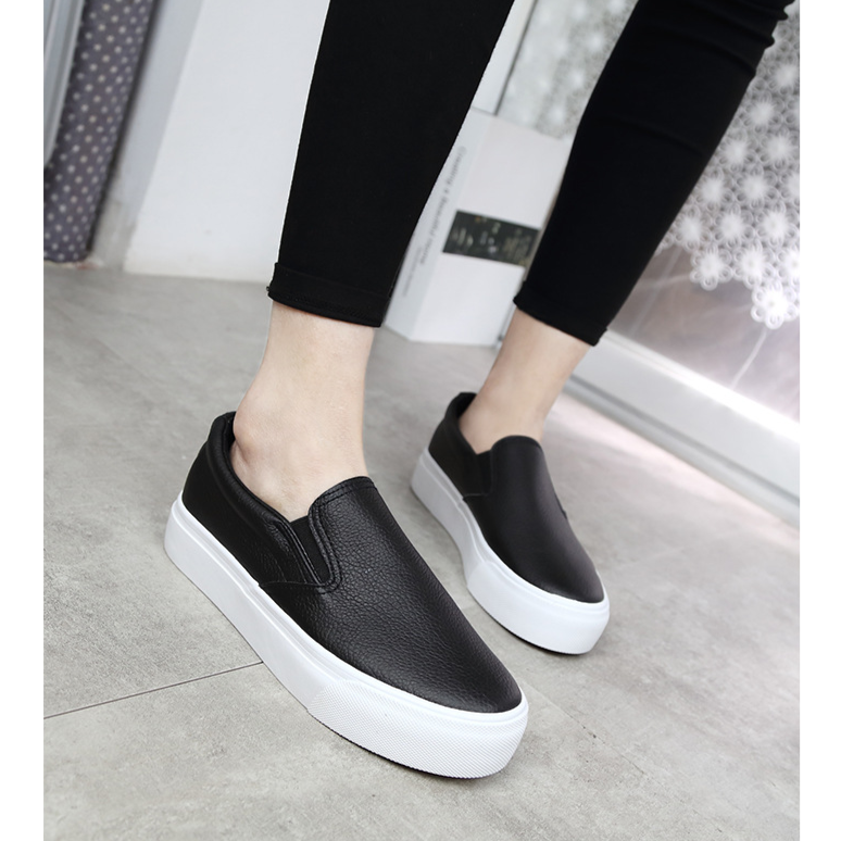 pacogi(現貨)一腳蹬套腳休閒鞋 厚底小白鞋 平底鞋 一腳蹬 懶人鞋 學生休閒鞋 姊妹樂福厚底鞋-細節圖5