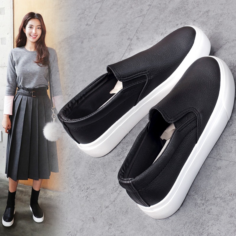 pacogi(現貨)一腳蹬套腳休閒鞋 厚底小白鞋 平底鞋 一腳蹬 懶人鞋 學生休閒鞋 姊妹樂福厚底鞋-細節圖6