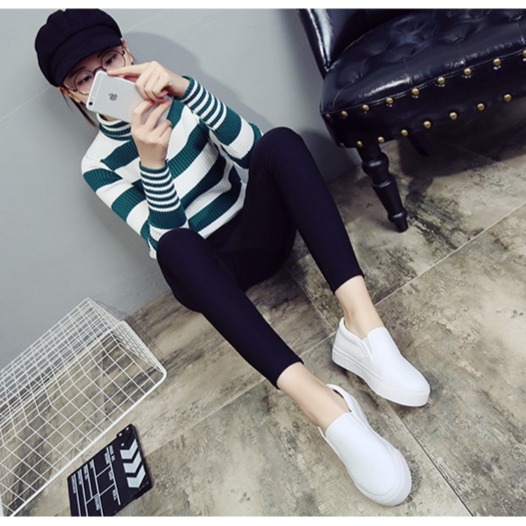 pacogi(現貨)一腳蹬套腳休閒鞋 厚底小白鞋 平底鞋 一腳蹬 懶人鞋 學生休閒鞋 姊妹樂福厚底鞋-細節圖7