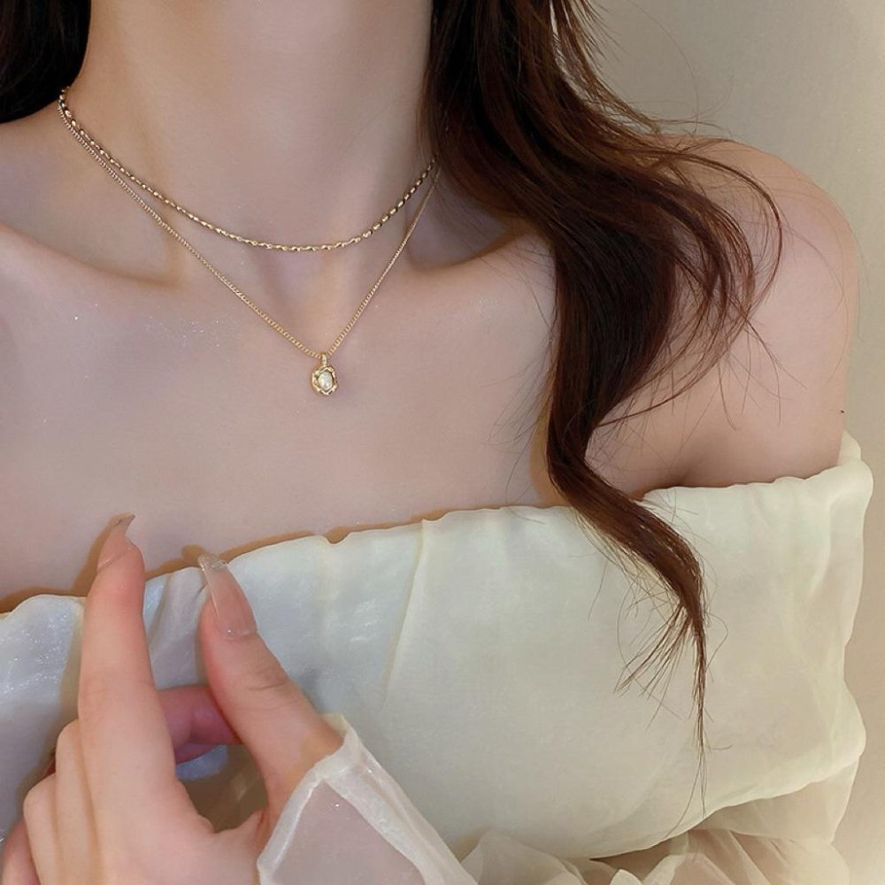 MU 現貨 簡約不規則珍珠雙層項鍊-細節圖5