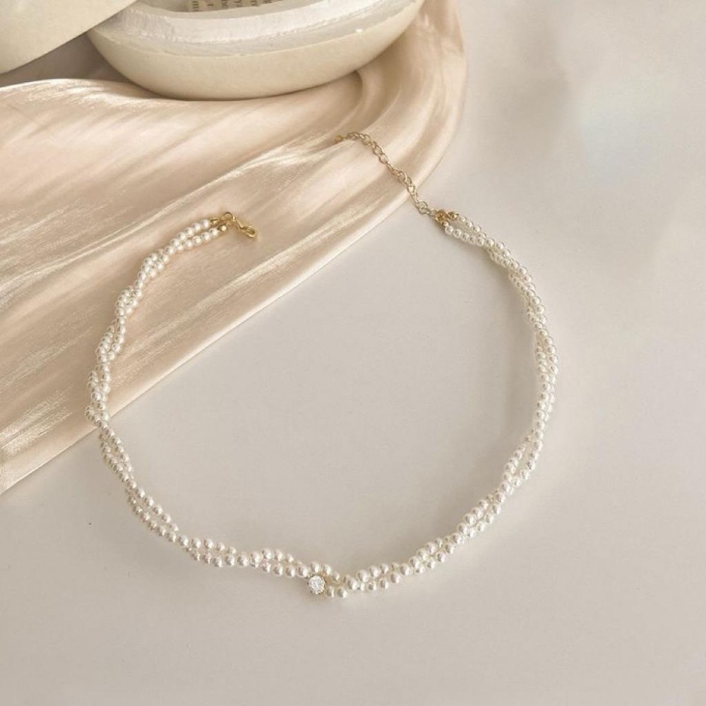 MU 現貨 簡約輕奢鑽石珍珠編織項-細節圖2