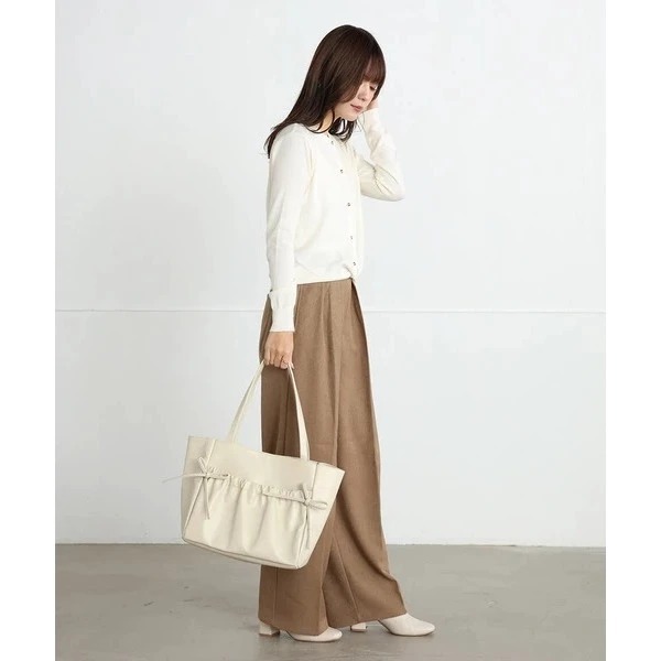 秋月堂 日本ALTROSE緞帶褶皺仿皮A4尺寸手提包 托特包 單肩包 3色 日本🇯🇵直送-細節圖5