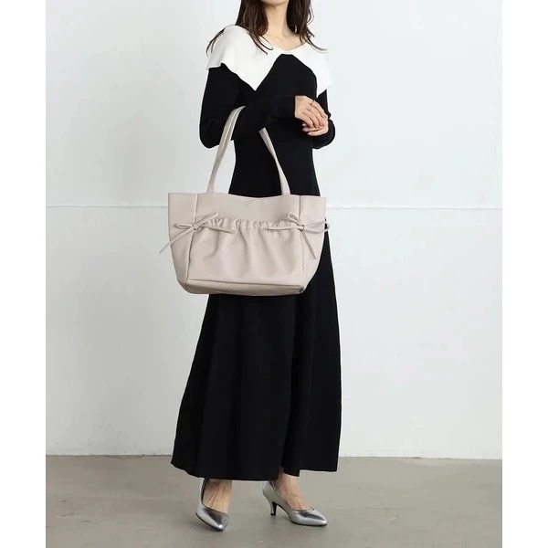 秋月堂 日本ALTROSE緞帶褶皺仿皮A4尺寸手提包 托特包 單肩包 3色 日本🇯🇵直送-細節圖6