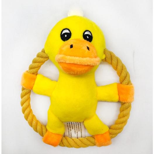 動物棉繩飛盤發聲玩具 寵物互動玩具 粉豬 小熊 黃鴨子造型-細節圖6