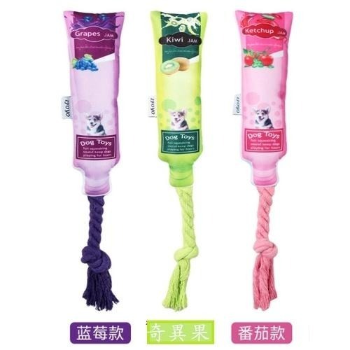 耐咬布料三種口味果醬棉繩結發聲玩具 奇異果 藍莓 茄蕃 互動拉扯狗狗玩具-細節圖2